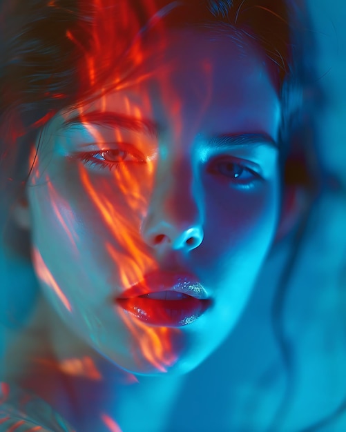 Dynamic prismatic AIgenerated portrait photography of a beautiful woman