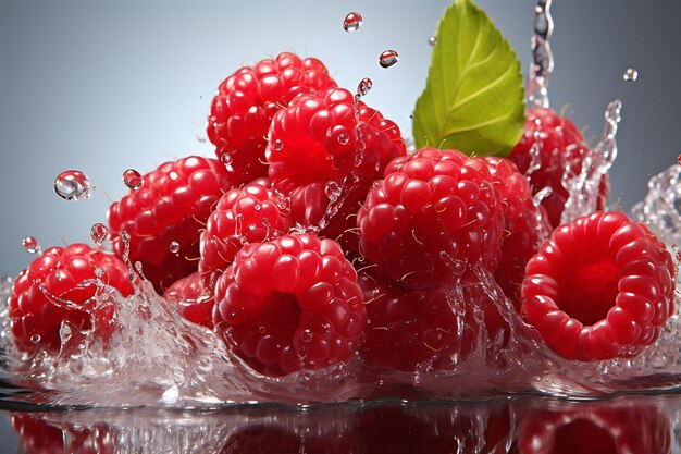 Dynamic Raspberry Burst Vibrant Explosion of Freshness in MidAir