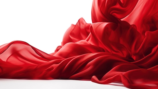 Dynamic Red Abstract Fabric in Motion Isolated on White Generative AI