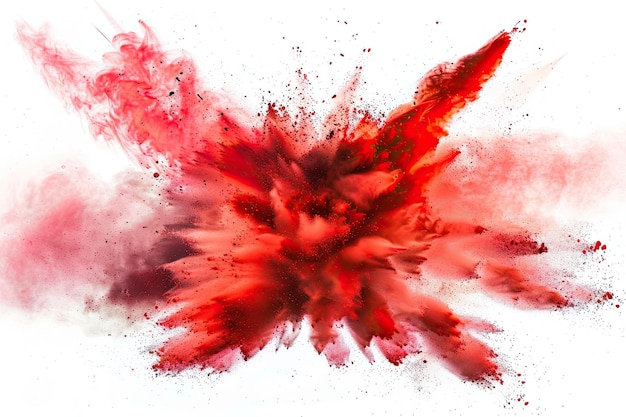 A dynamic red color explosion with vibrant red hues radiating outwards isolated white background