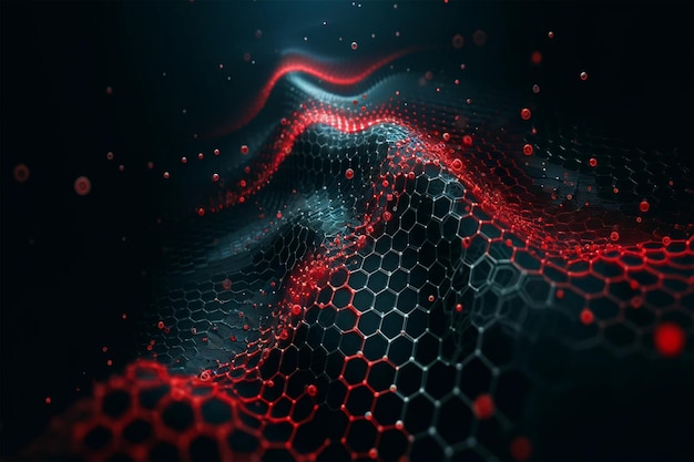 Dynamic Red Hexagons Futuristic Wave on Abstract Dark Background