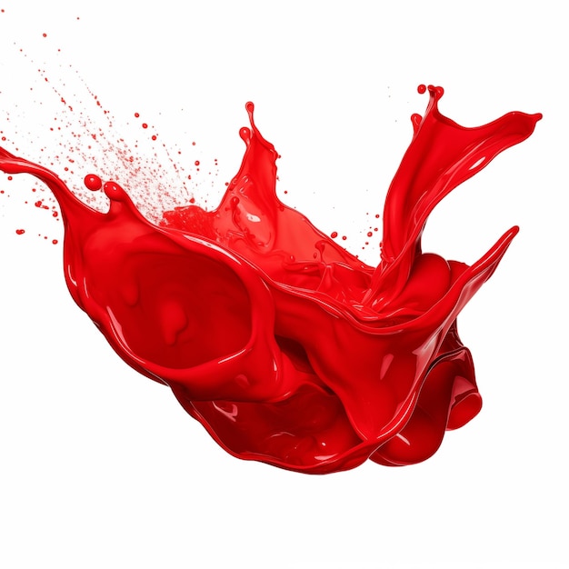 Dynamic Red Paint Splashing On A White Background