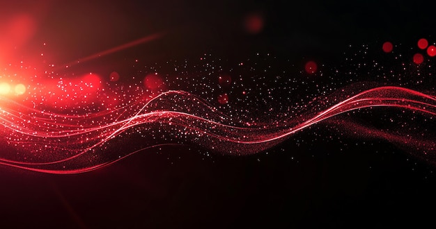 Photo dynamic red wave with glowing lights and bokeh effects for christmas and party backgrounds