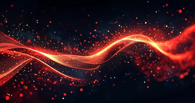 Photo dynamic red wave with glowing lights and bokeh effects for christmas and party backgrounds