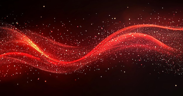 Dynamic Red Wave with Glowing Lights and Bokeh Effects for Christmas and Party Backgrounds