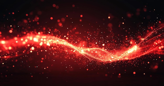 Dynamic Red Wave with Glowing Lights and Bokeh Effects for Christmas and Party Backgrounds