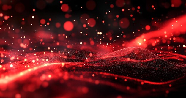 Dynamic Red Wave with Glowing Lights and Bokeh Effects for Christmas and Party Backgrounds