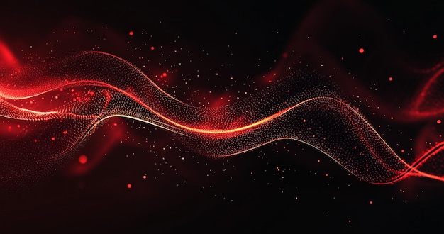 Photo dynamic red wave with glowing lights and bokeh effects for christmas and party backgrounds