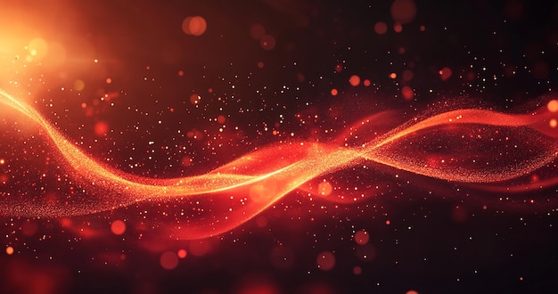 Dynamic Red Wave with Glowing Lights and Bokeh Effects for Christmas and Party Backgrounds