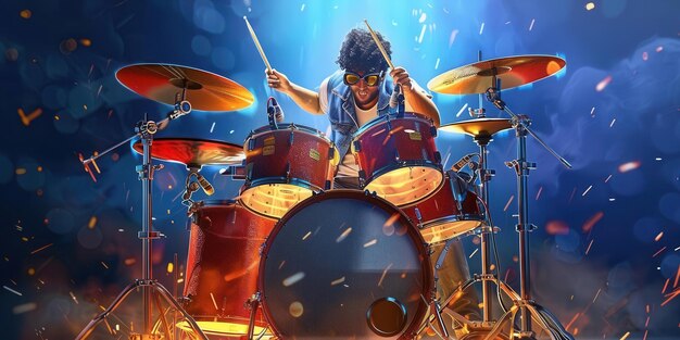 Photo dynamic rhythms talented musician showcasing energy and skill with a drum set