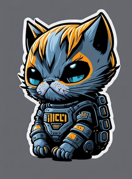 Dynamic Robotic Kitten HighDetail StickerStyle TShirt Artwork in Kawaii Design