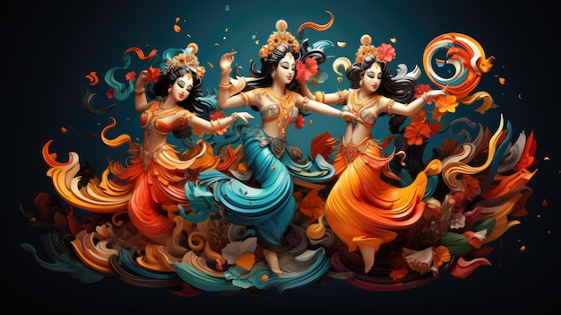 a dynamic scene depicting a traditional Indonesian dance performance