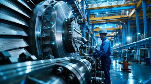 Dynamic scene inside a renewable energy facility where engineers oversee the transformation of natural forces into sustainable power showcasing environmental stewardship