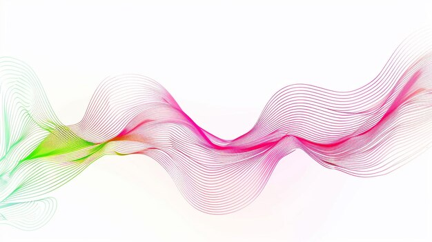 Dynamic shades of neon green and pink gradient lines pulsating with innovation isolated on a solid white background