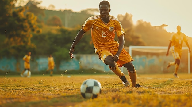 Dynamic Shot of African Soccer Player Kicking