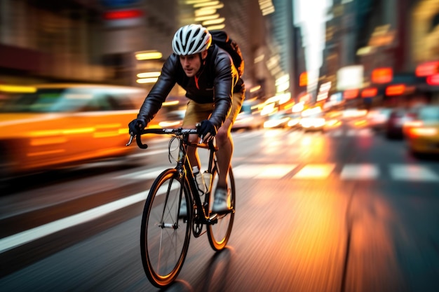 A dynamic shot of a cyclist riding through a dedicated bike lane Generative AI