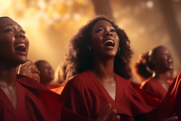 Dynamic shot of a gospel choir performing on na Generative ai