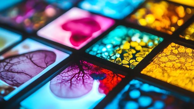 Photo a dynamic shot of multiple tissue slides arranged on a lightbox in a laboratory