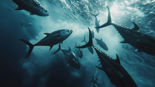 Dynamic Shot of School of Fish Swimming in the Ocean