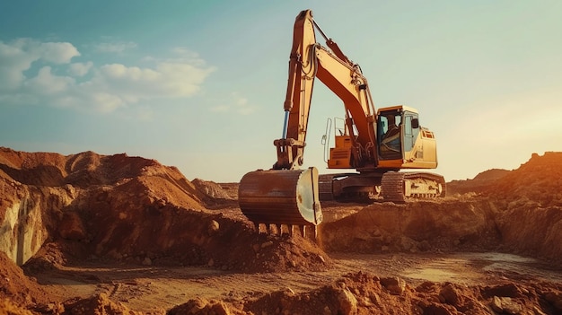 Dynamic Shot of Yellow and Black Excavator in Rocky Area