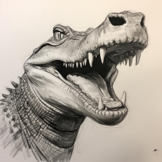 Dynamic Sketch Of A Happy Crocodile Portrait In Dino Valls Style