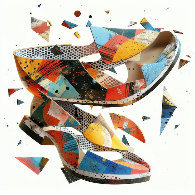 Photo dynamic sneakers collages energetic and bold footwear art