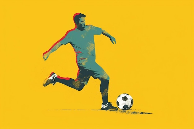 Dynamic Soccer Action Man Kicking and Playing with Ball Generative AI