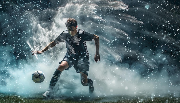 Photo dynamic soccer player in action precision and focus on the field