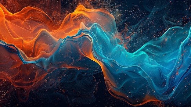 Dynamic spectrum of vivid orange and electric blue waves pulsing with creative energy