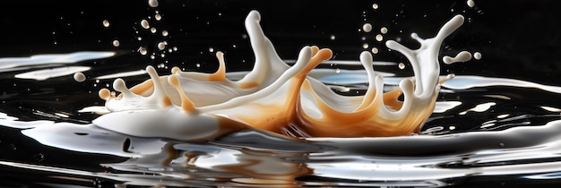 Photo a dynamic splash of caramel liquid captured in ultra sharp detail against a black white background