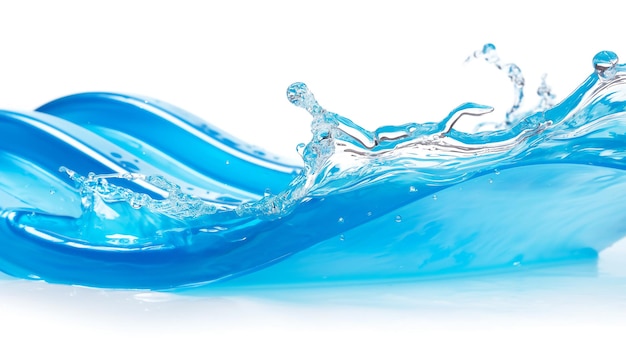 Dynamic splash of clear blue water on a white background