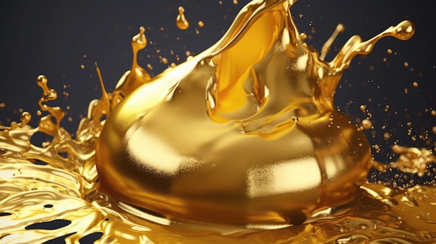 Dynamic Splash of Gold Fluid Paint