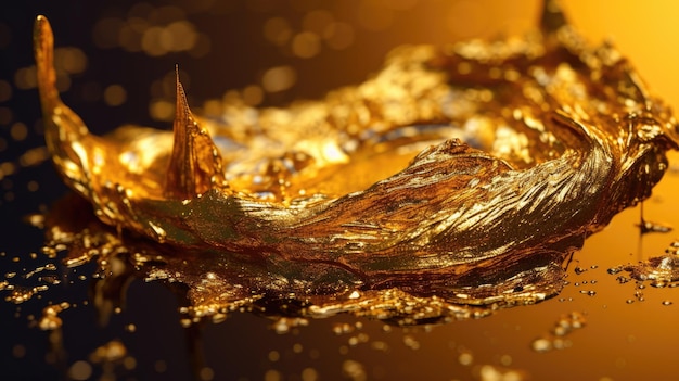 Dynamic Splash of Gold Fluid Paint