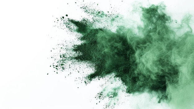 A dynamic splash of green powder against a clean white background capturing motion and energy in a burst of color