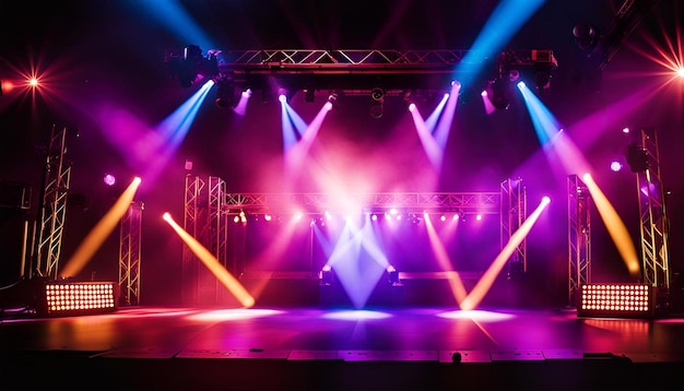 Dynamic stage lighting effects enhancing a live dj performance at a nightclub or party