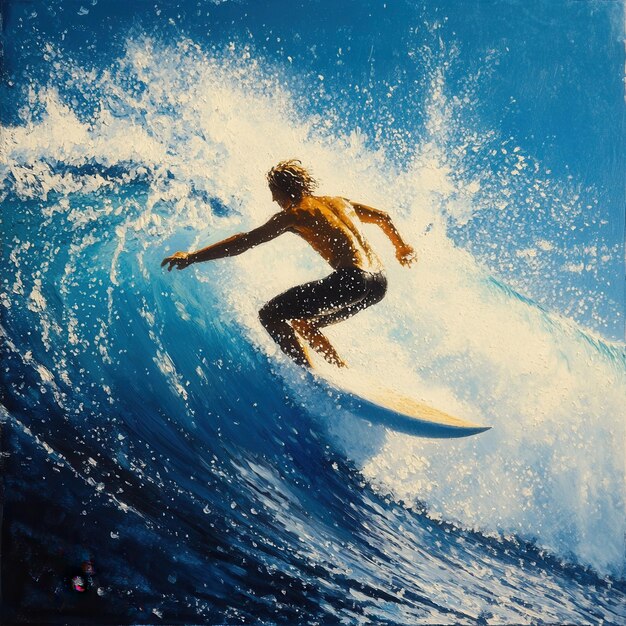 Photo a dynamic surfer riding a powerful wave capturing the thrill and excitement of ocean sports in vibrant colors