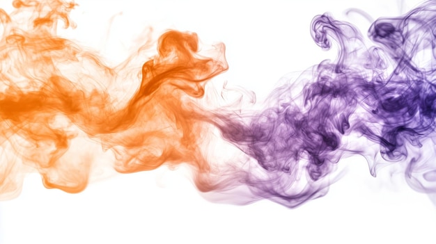 Photo dynamic swirls of orange and purple smoke in motion