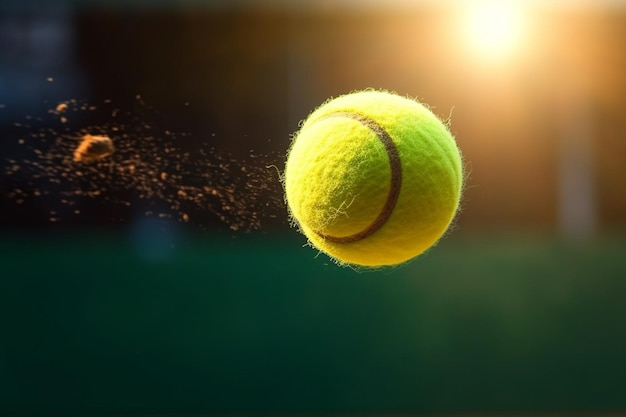 Dynamic tennis action Tennis ball in midair with racket on court