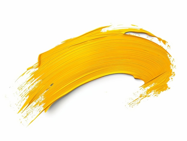 A dynamic and textured stroke of vibrant yellow paint isolated on a white background