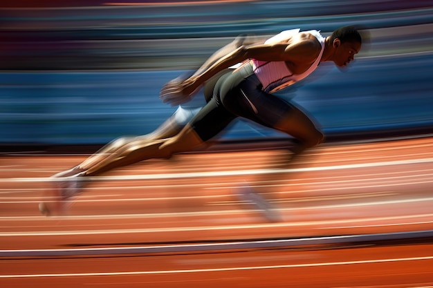 Dynamic track and field sprinting athlete in motion for sports and fitness design AI