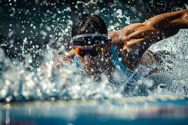 Dynamic Triathlete Swimming with Intensity in Sport Competition