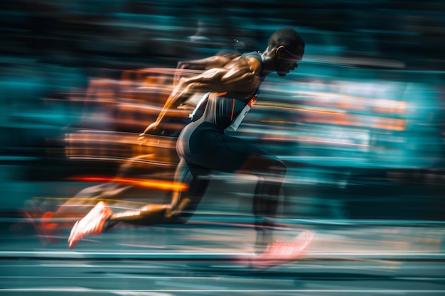 Photo dynamic triple jumper in slow motion highlighting muscular movement and motion blur