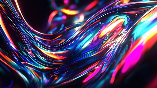 Photo dynamic twisted holographic shapes glowing iridescently against dark futuristic backdrop