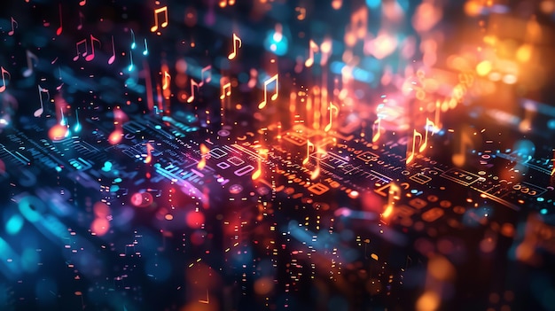 A dynamic visualization of business data using musical notes and instruments creating an engaging and abstract representation of complex information Data Visualization Symphony