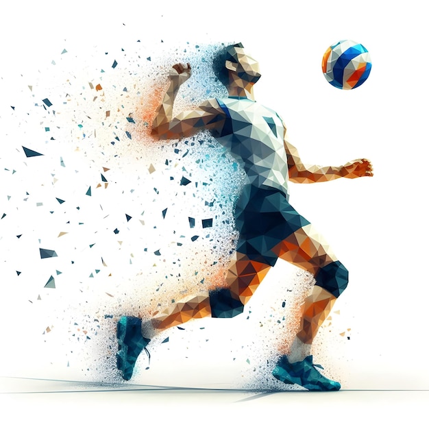 Photo dynamic volleyball player in low poly style with shatter effect on white background