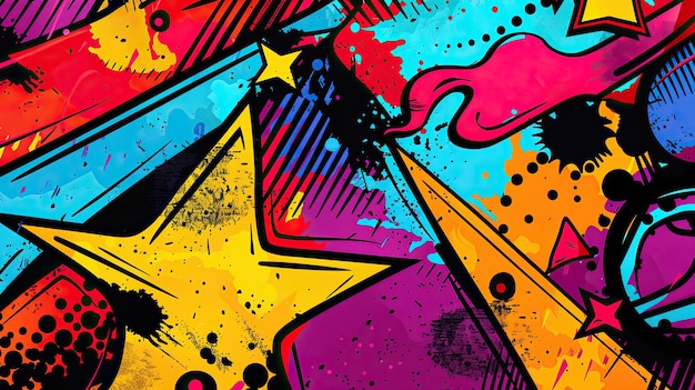 Photo dynamic wallpaper with abstract shapes bright colors and bold outlines in pop art