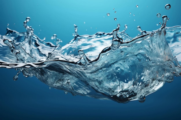 Dynamic water splash captured against a blue background