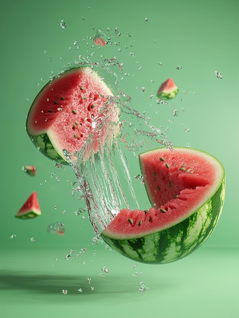 Photo dynamic watermelon splash in studio setting