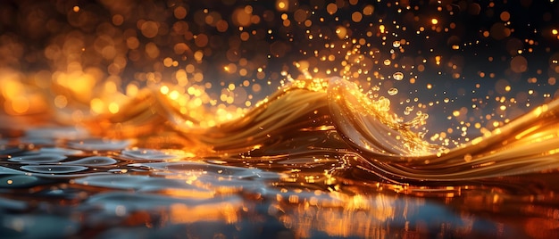 Dynamic Wave and Splashing Oil Abstract Gold Liquid Flowing Background Concept Abstract Art Liquid Flow Gold Theme Dynamic Movement Splashing Oil