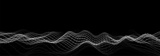 Dynamic wave with connected dots and lines on dark background Digital wave background concept Abstract technology background Big data visualization Vector illustration